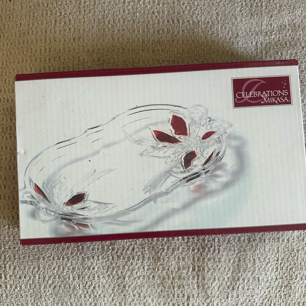 Christmas poinsettia glass tray